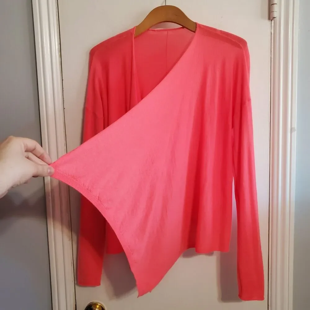 Calypso St Barth Coral 100% Cashmere Waterfall Open Front Cardigan Size M Preppy